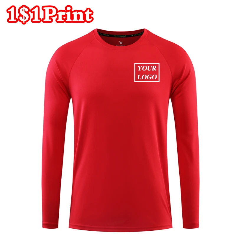 Sports quick drying long sleeved T-shirt with customized logo printed for men and women\'s breathable team uniform embroidery