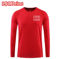 Sports quick drying long sleeved T-shirt with customized logo printed for men and women's breathable team uniform embroidery