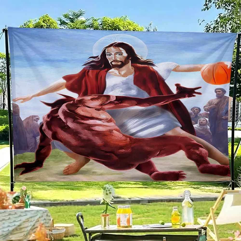 Jesus Vs Satan Flag Room Decoration Wall Tapestry Hanging Aesthetic Bedrooms Advertising Banner
