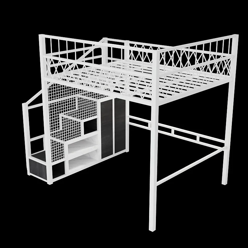 Wrought iron loft beds with upper beds and tables under tables, duplex second-floor bunk beds with thickened bunks