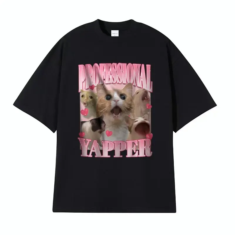 Professional Yapper Funny Retro Cat Meme Tshirts Men Women Fashion Kawaii Tops T Shirt Casual Trending Street Oversized T-shirts