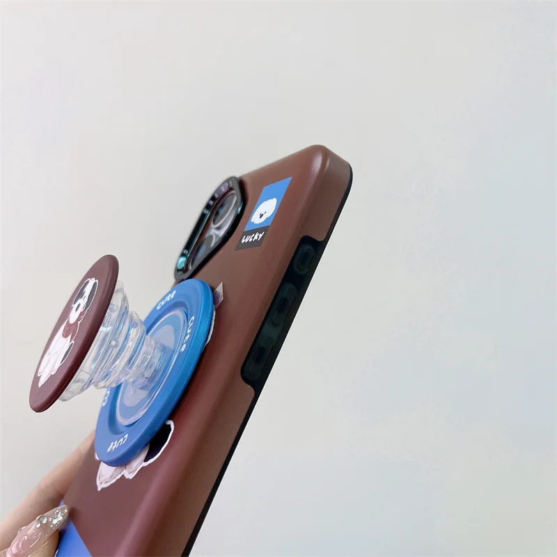 Bonito dos desenhos animados cachecol filhote de cachorro magsafe caso de telefone para iphone 16 pro 15 14 13 12 pro max suporte magnético pelúcia lappet capa presente das meninas