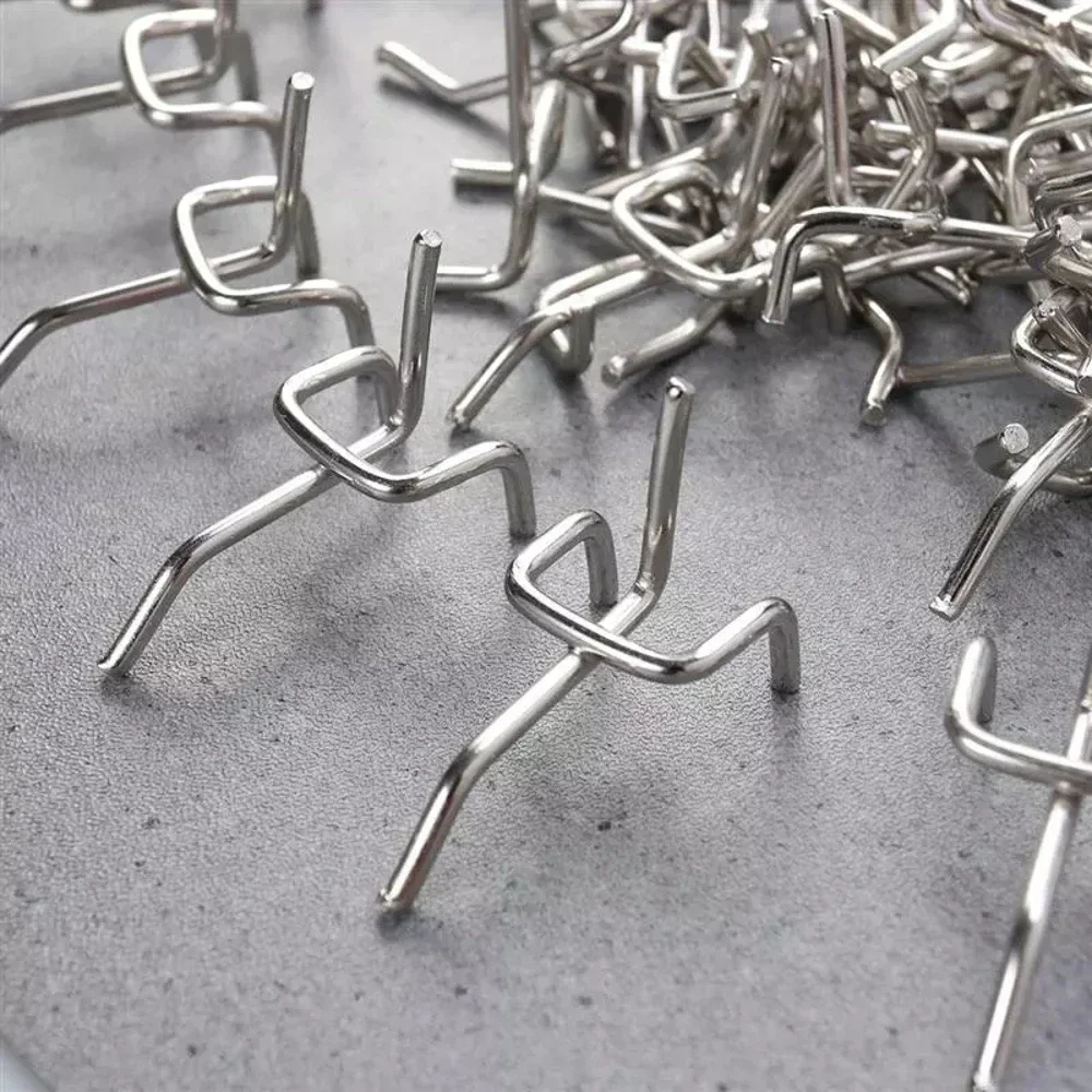 50Pcs Hooks Shelf Pegboard Iron Wire-wrap Board Silver Hole Plate Kitchen Garage Work Shop Hold Arm Storage Display Holder 3.3mm