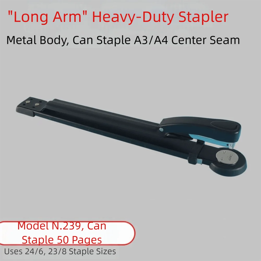 50-Sheet Capacity Long Reach Stapler Precision Scale Metal Body Long Arm Stapler Educational Effortless Paper Stapler