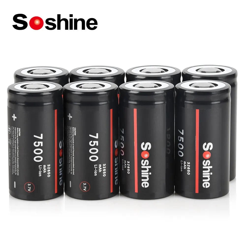 Soshine 32650 3.7V 7500mAh Rechargeable Li-ion Battery 3.7V 7500mAh Flat Top Lithium Batteries for Flashlight Electric Tools