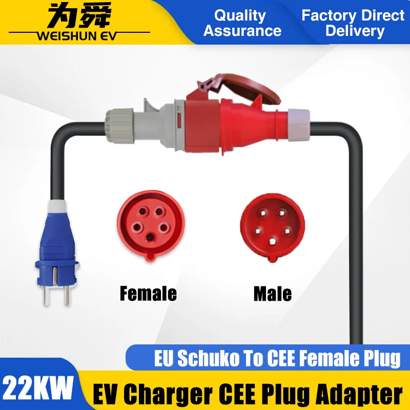 Ładowarka EV CEE Wtyczka żeńska 32A 1-fazowy adapter 7KW EU Schuko 16A CEE Gniazdo męskie 3-fazowe do ładowania pojazdów elektrycznych