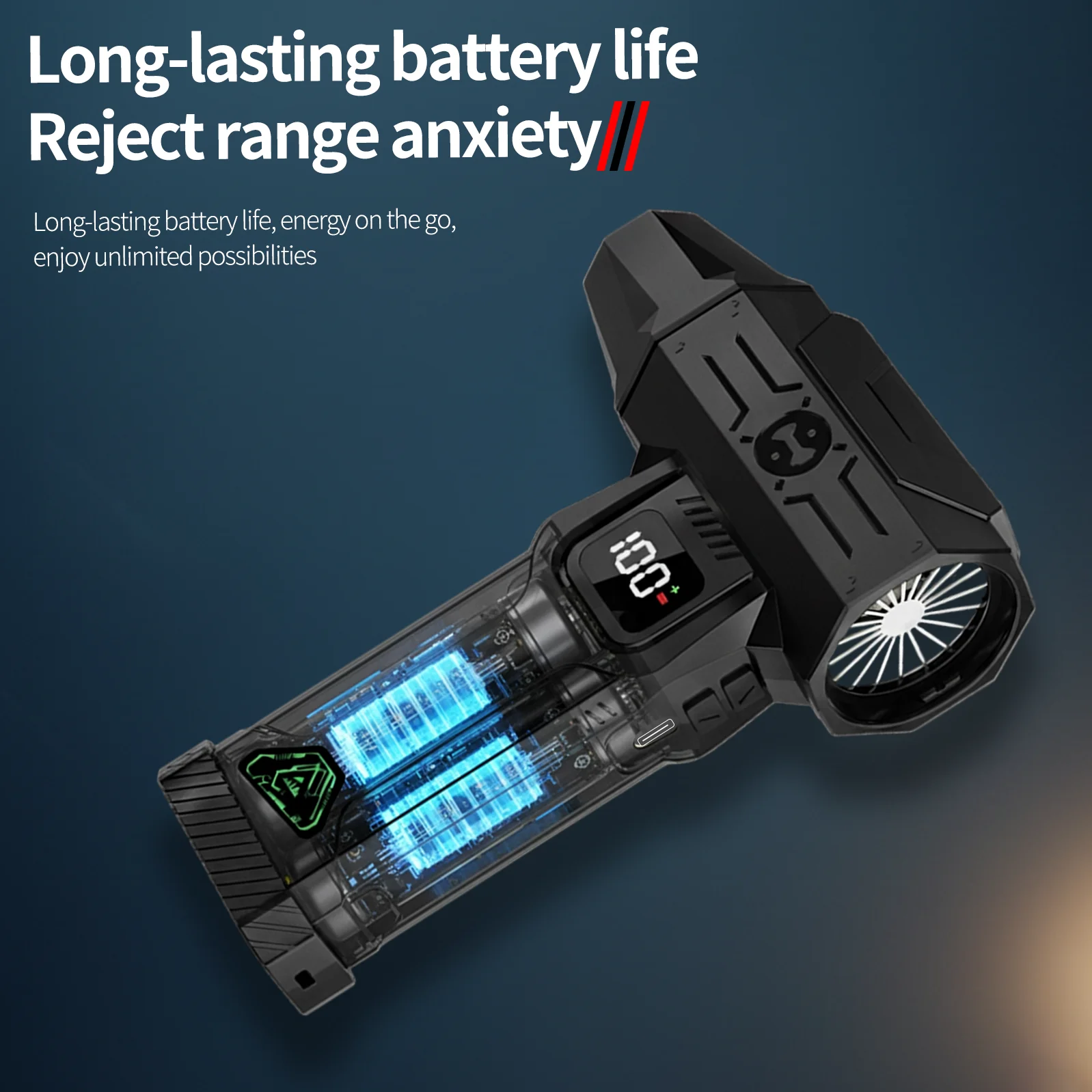 Leistungsstarkes Luftgebläse, bürstenloser Turboventilator, 300 W, tragbarer Hochgeschwindigkeitsventilator, 8000 mAh, wiederaufladbar, 68 m/s Wind-Typ-C-Lade-Campingventilator