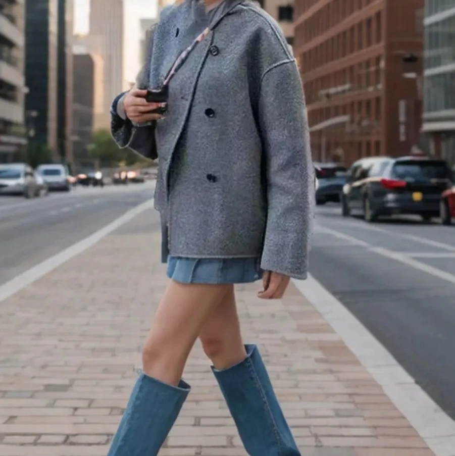 Loisirs mode européenne haut femmes décontracté Style britannique femmes Double boutonnage couleur Pure manteau en laine veste confortable