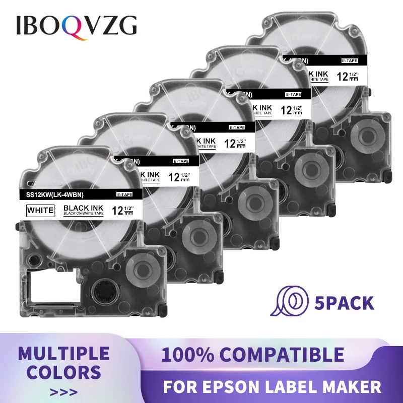 IBOQVZG SS12KW 3PK/5PK Label Tape 12mm 9mm 6mm Compatible for Epson LabelWorks LW-300 400 Label Maker Tape LK-4WBN Cartridge