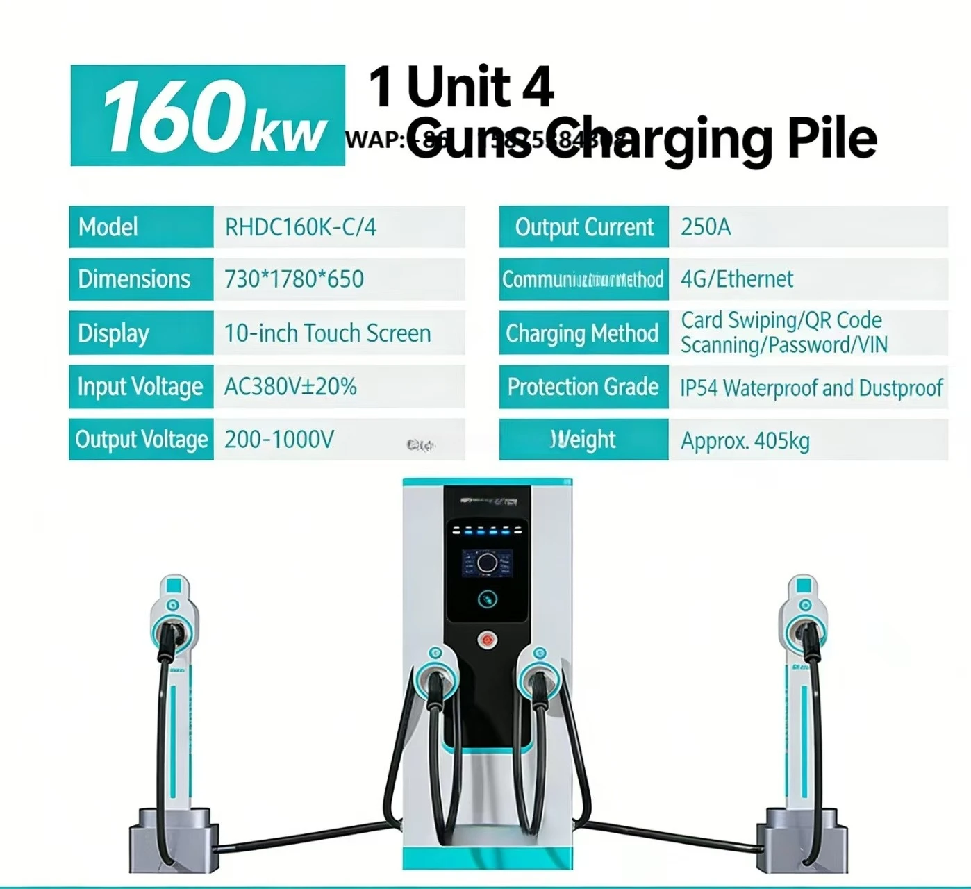 Smart 4/6 Guns 160/240/360 kW DC Fast Charging Pile with AC380V Input USB-C Interface for New Energy Vehicles White/Black/Teal