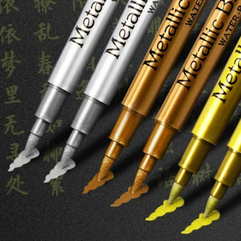 Metal Gold Silver Paint Marker DIY Decor Graffiti Handmade Scrapbook Stone Clothes Soft Tip Metallic Pen Writing Art Supplies