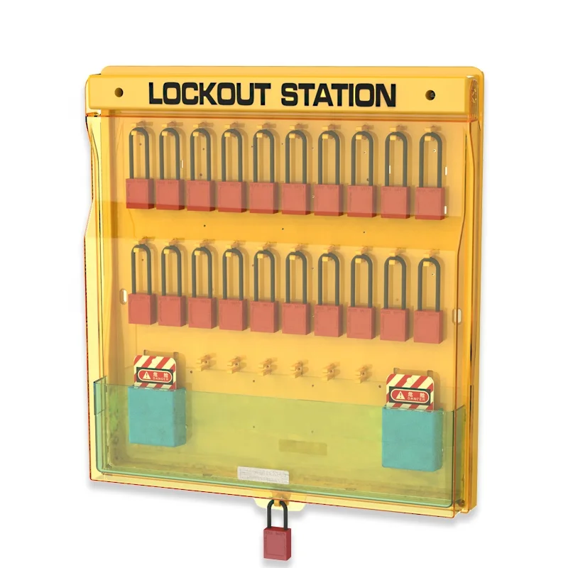 OEM Safety Lockout Tagout Board With 10-30 Padlock Hooks Yellow LOTO Station Plastic Padlock BD-B200 Key Unlock Way For Door Use
