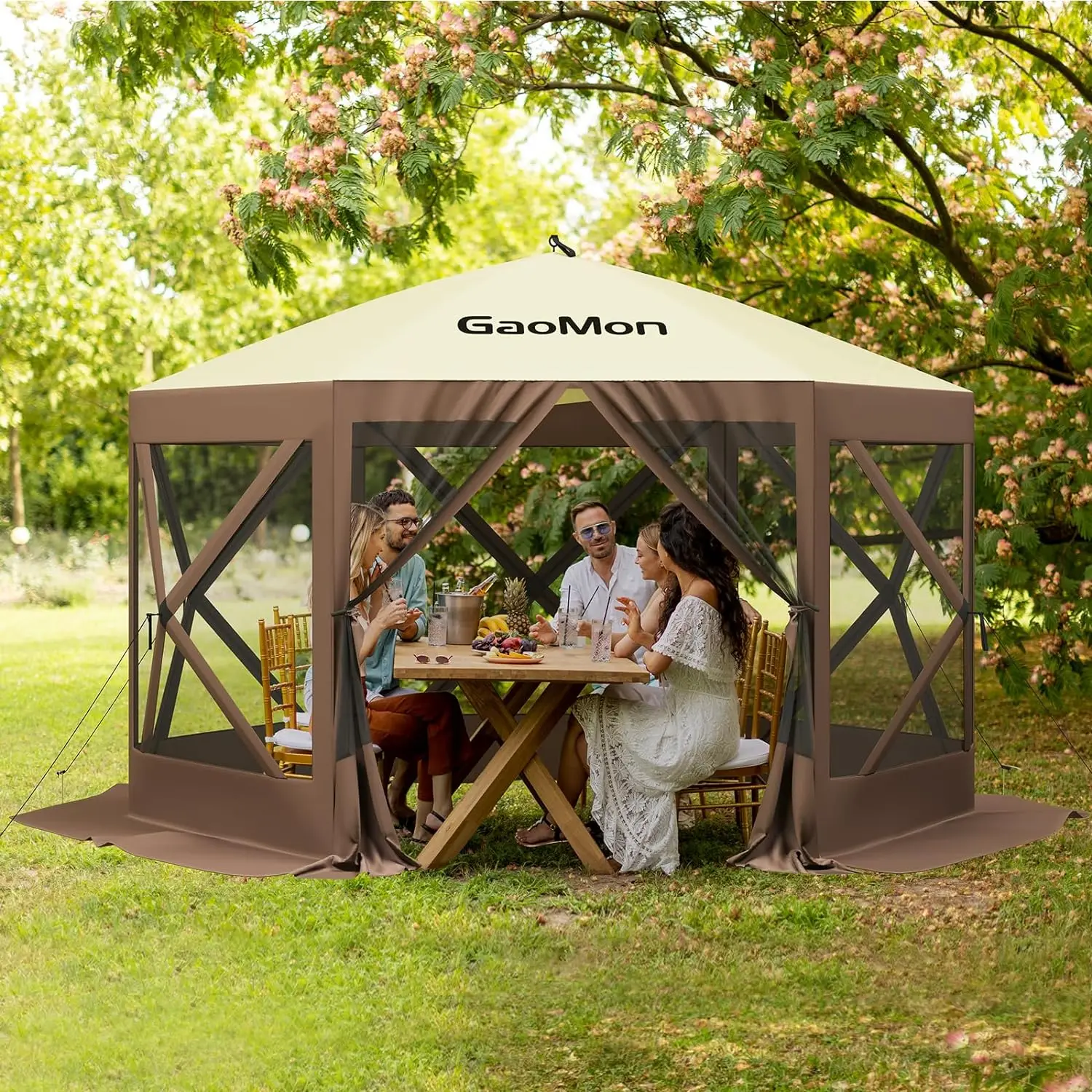 12x12ft Camping Gazebo, Portable Outdoor Camping Pop Up Canopy Screen Tent with Mosquito Netting Gazebo,Waterproof 6 Sidewalls