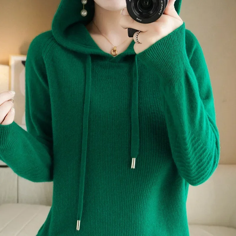 

Women Sweater Autumn Winter Long Sleeve Hooded Pullover Knitwear Fashion Korean Jumper Bottoming Solid Sweaters Warm Pulls F556