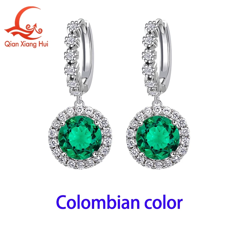 lab Created Hydrothermal Emerald /YAG green halo white moissanite 6.5mm round 925 silver 10mm ear stud Earring gift dating