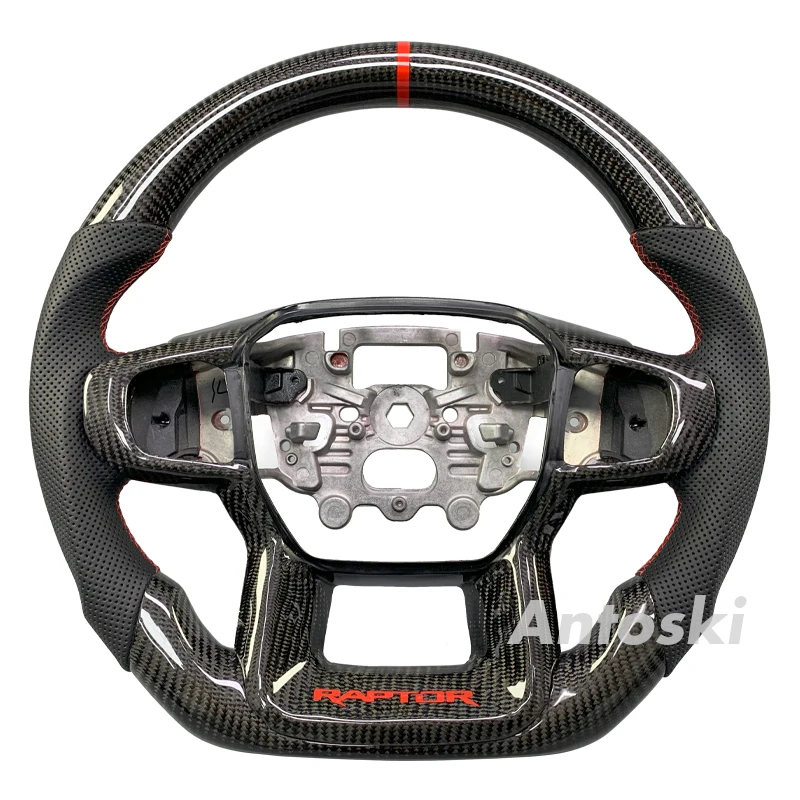 

Customized Black Leather Carbon Fiber Steering Wheel for Ranger Everest Raptor 2023 2024 Car Interior Accessories Upgrade