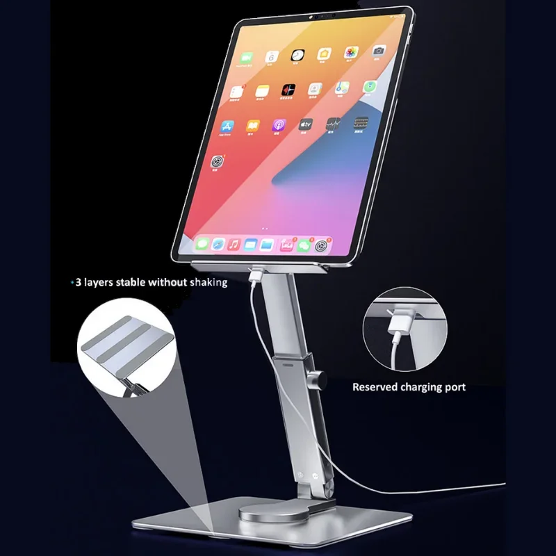 Imagem -03 - Liscn Tablet Stand Desktop Ajustável Dobrável Suporte Portátil de Alumínio Telescópico Rotativo Tablet Stand para Smartphone Tablet pc