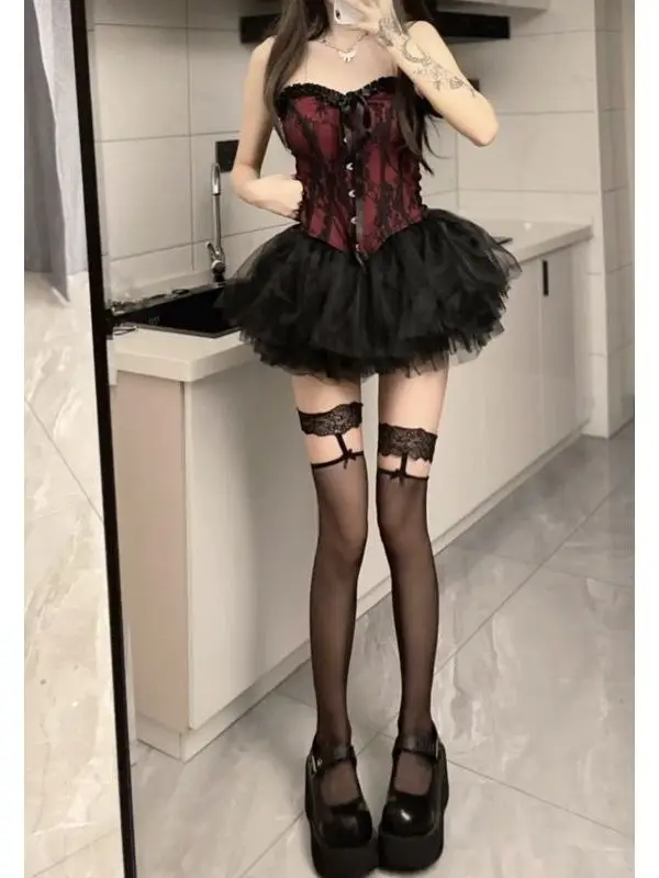 Sexy Retro Kanten Afwerking Me Rok Set Hoge Taille Gezwollen Ort Rok Voor Tienermeisjes Business Formele Ci Pendelen Par Datum