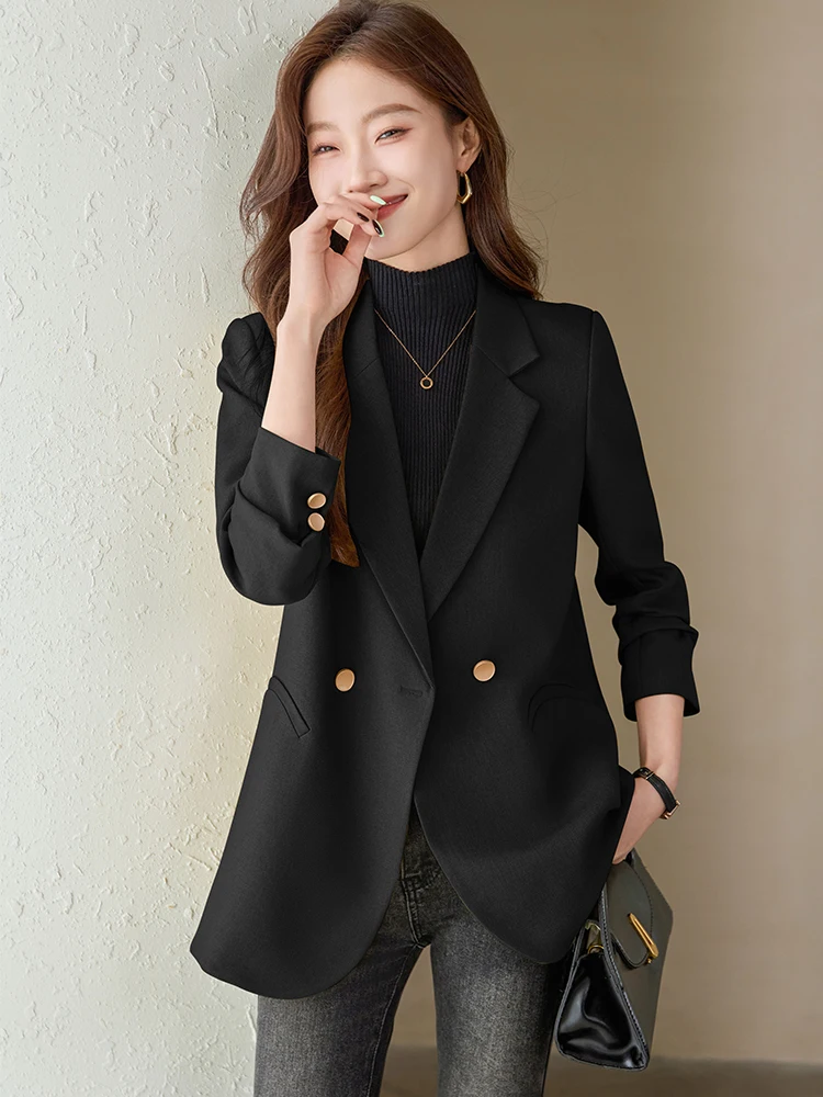 Jaqueta casual monocromática de manga comprida feminina, blazer feminino, amarelo, preto, damasco, fêmea, outono, inverno