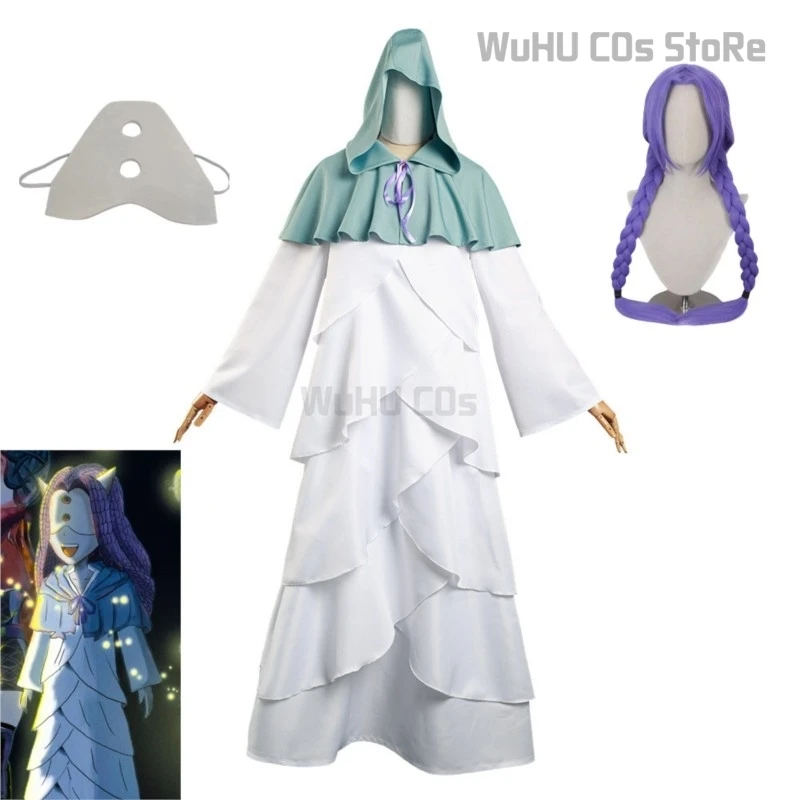 Anime The Promised Neverland Cosplay Mujika Costume Ghost Mujika Cosplay White Cloak Dress Outfits Halloween Carnival Suit