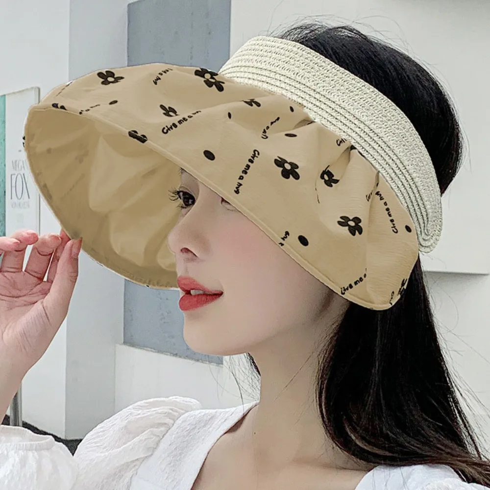 

Sports Sun Hat Breathable Flower Visor Cap Big Brim Sweet Women Sunhat UV Protection Korean Style Bucket Hat Girls