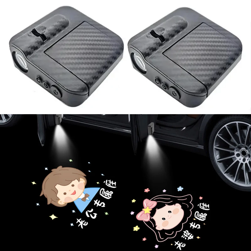 2PCS Car Logo Wireless Door Control Projector LED Shadow Welcome Light Car Accessories Model Matching Wireless Installation Atmo