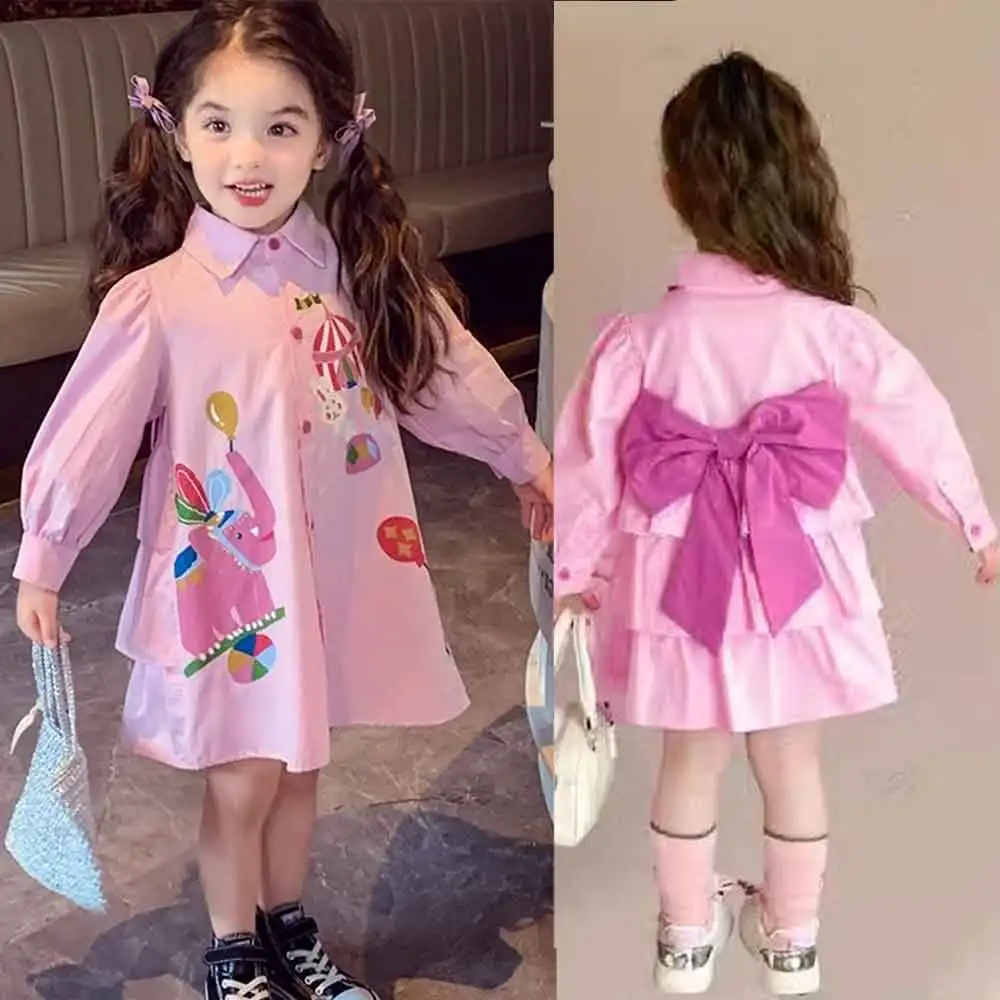 Baby Mädchen Langarm Kleid Kinder Rock Kleinkind Cartoon Kostüm Kleid Bowknot Kleider 2025, Frühling Herbst Kinderkleidung