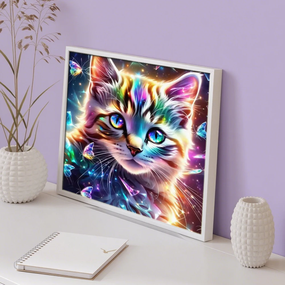 Huacan DIY Diamond Painting Animal Full Round Square Diamond Mosaic Cat Fantasy Art Home Decor Handmade Gift