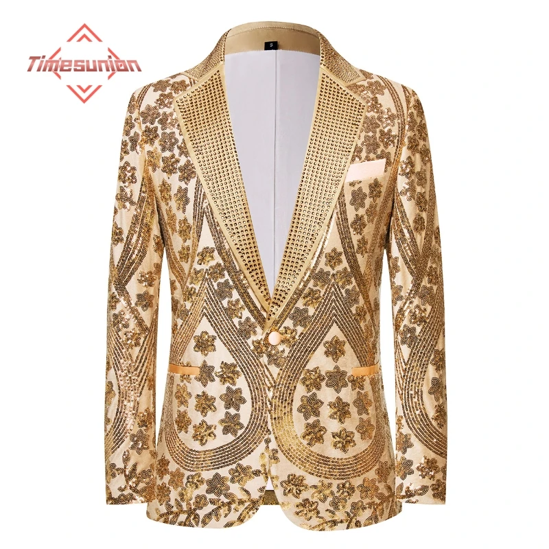 

Men's Luxury Sequin Suit Single Button Jacket 2025 Red Gold Silver Fashion Wedding Party Blazer for Singer Trendy Coats