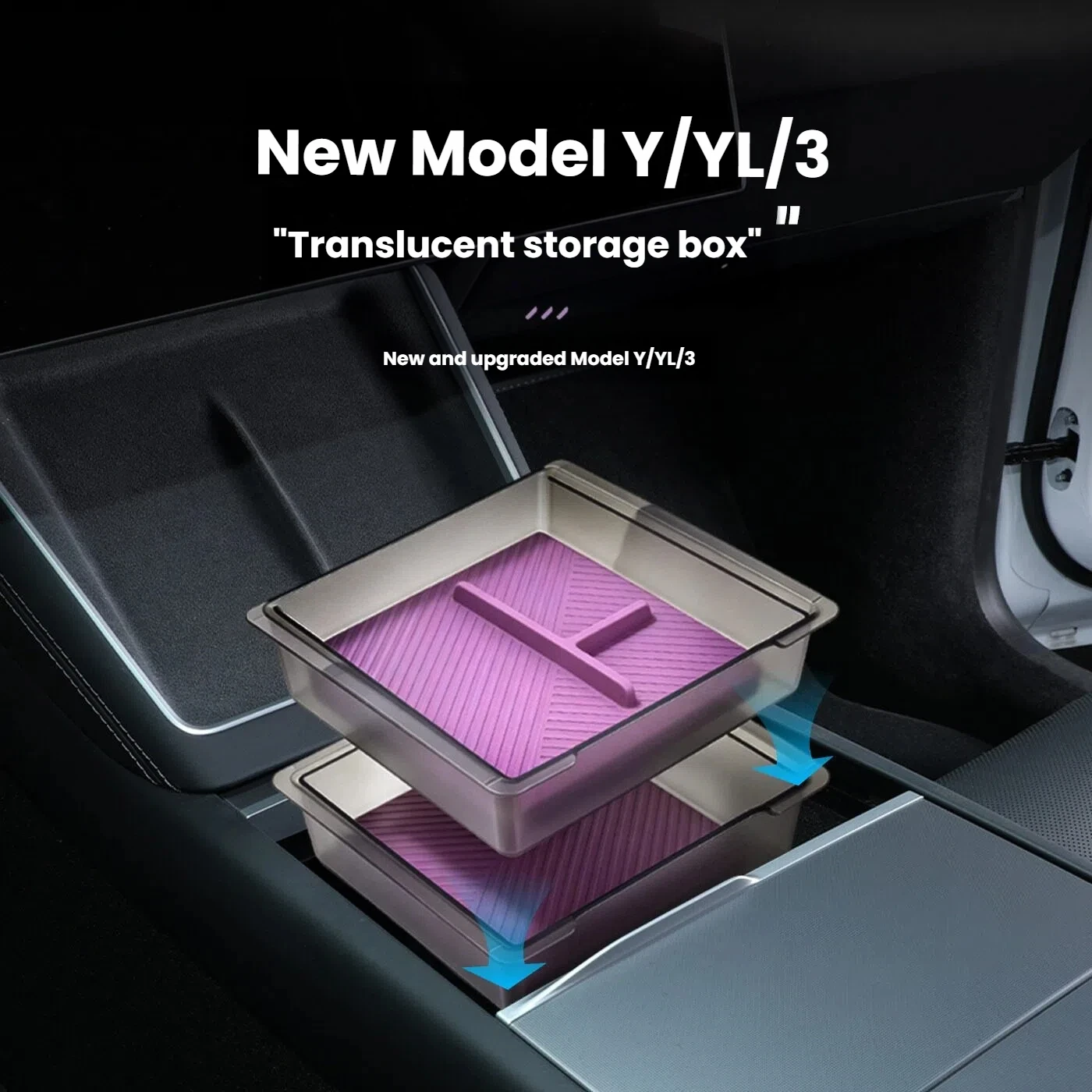 For Refreshed Model Y/Model YL Center Console  Armrest Storage Box 5Pcs Raspberry purple Storage Box car accessories