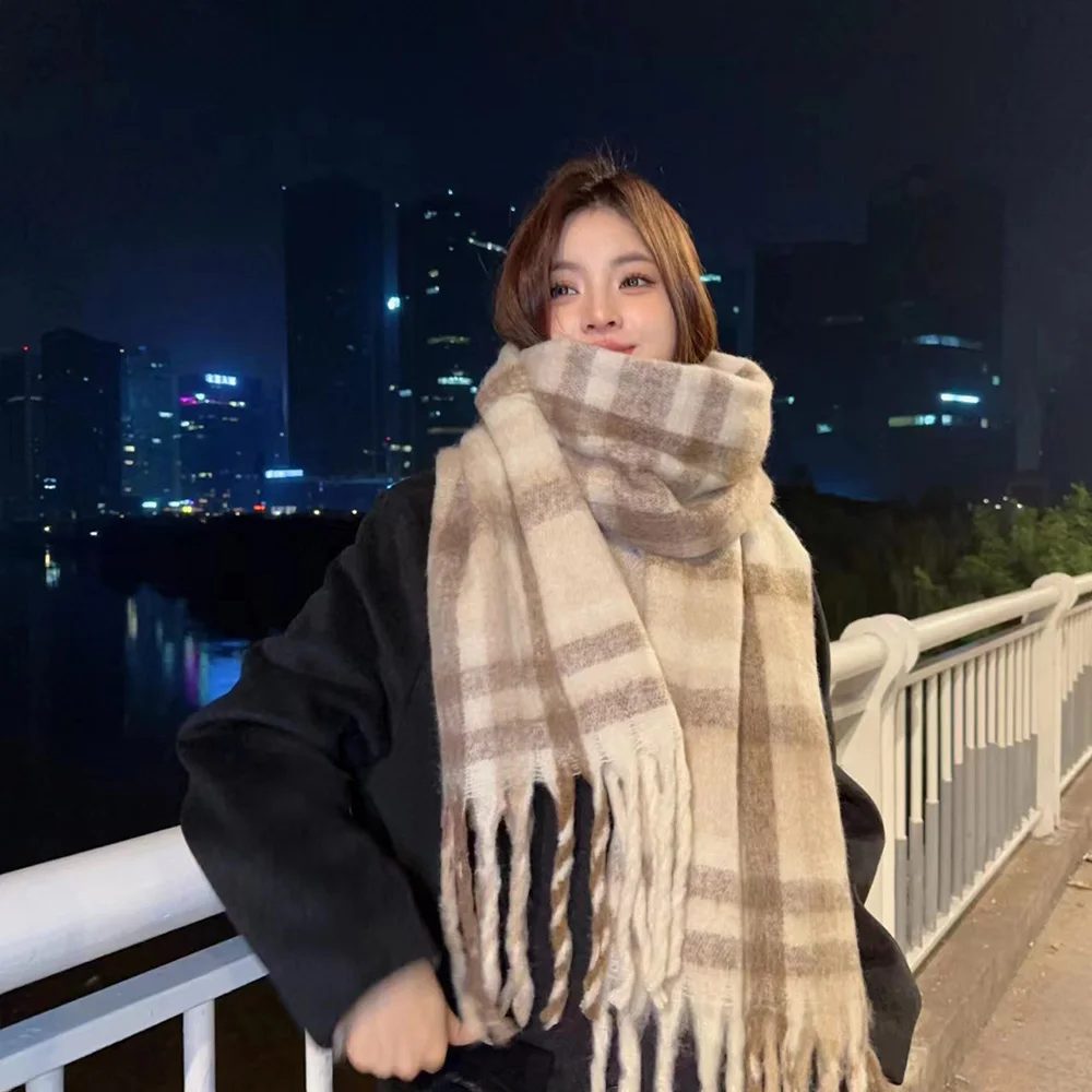 Rainbow Plaid Scarf High-End Thickened Thick Tassel Shawl Warm Christmas Muffler Scarf for Women Men Knitting Scarf Neck Warm