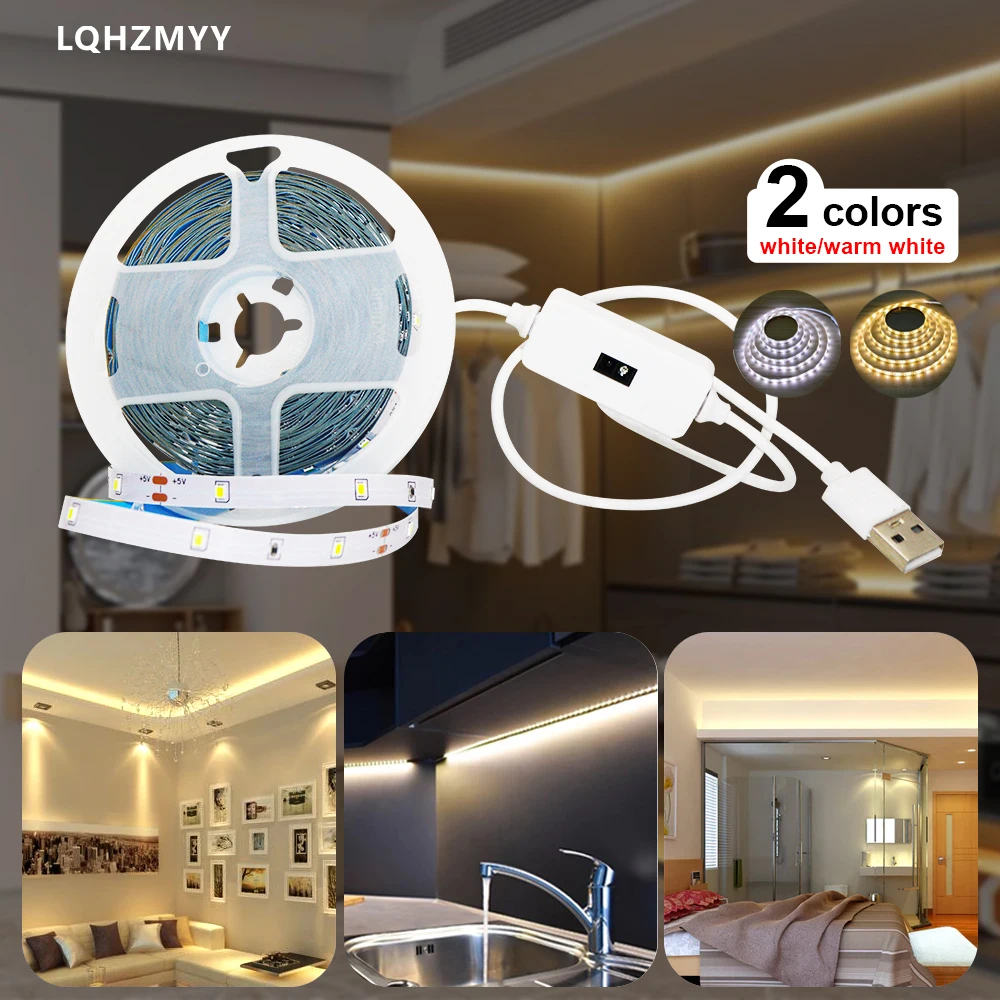 A 5V Low-Voltage Led Light Strip with Gesture Sensor Switch, USB Interface, Can Be Cut and Pasted onto Stairs, Cabinets, Mirror Backgrounds, Picture Frames, Kitchen and Bathroom Areas, Bed Surrounds, Space-Themed Decorations, No Need to Touch, Hand-Sweep Sensor Switch