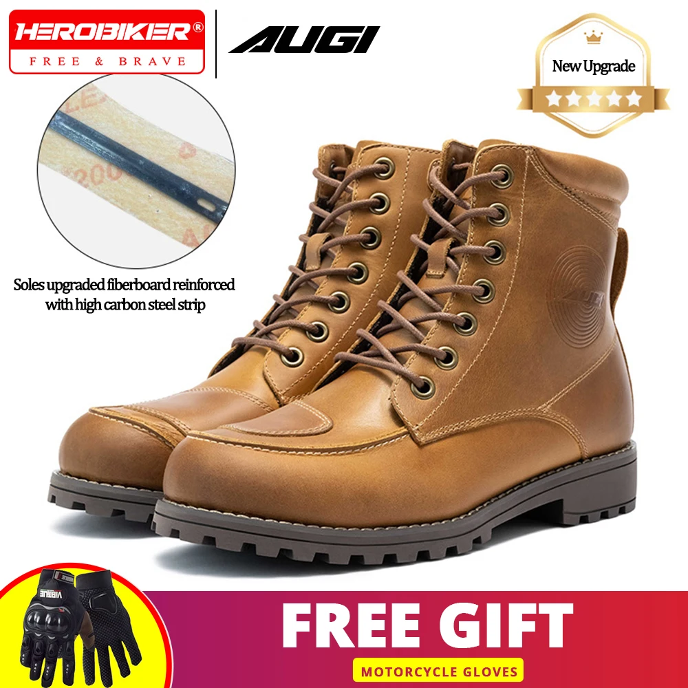 

AUGI Women Motorcycle Riding Shoes Urban Commuting Anti-drop Men Retro Motorcycle Boots Riding Equipment Casual Board Shoes