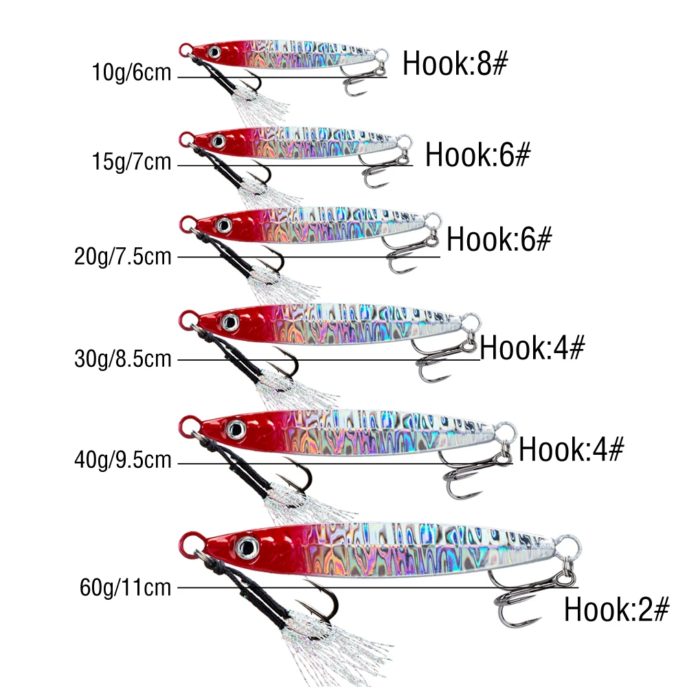 5 Stück Metall-Slow-Jigs 10-60g Sinkende Wurfköder mit zwei Assist-Haken für Thunfisch und Barsch im Salzwasser- und Süßwasser-Angelzubehör – Detail 2