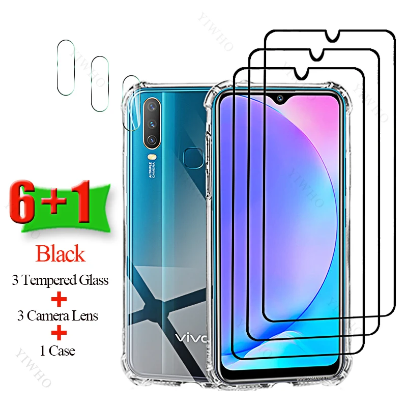 6+1 HD Tempered Glass Screen Protectors for Vivo Y17 Soft Silicone Case Camera Lens for Vivo Y 17 6.35