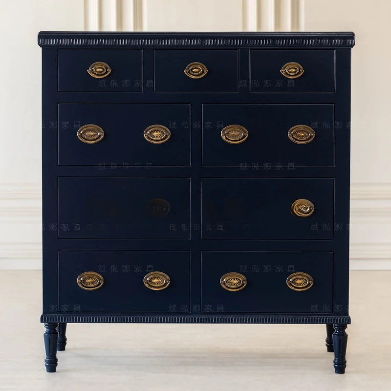 

New retro minimalist bucket cabinet/solid wood storage cabinet/bedroom dark blue cabinet