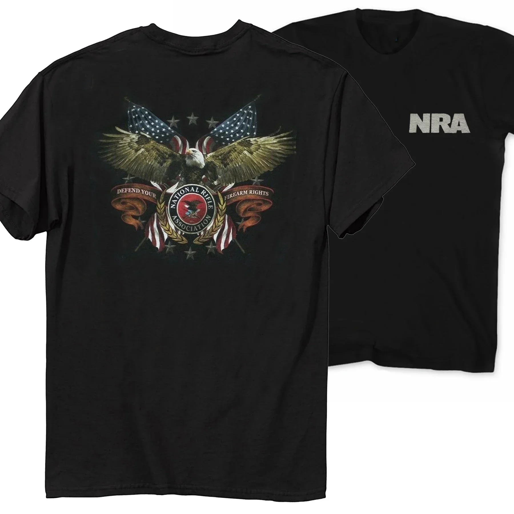 

America Flag Bald Eagle Badge Gun Owner Gift T-Shirt 100% Cotton O-Neck Summer Short Sleeve Casual Mens T-shirt Size S-3XL