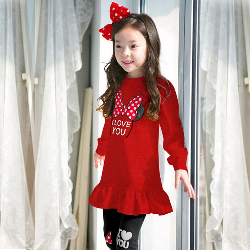 Kids Clothing Set Spring Autumn Cartoon Bow Knot Long Sleeve Cotton Shirt+Leggings 2Pcs Suit For 3-8 Years Girls Casual Outfit