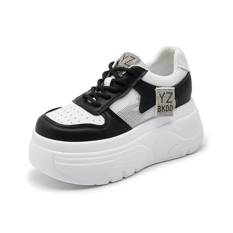 Women's 7CM Hidden Heels Platform White Shoes New 2026 Summer Mesh Breathable Chunky Sneakers Ladies Casual Walking Sports Shoes