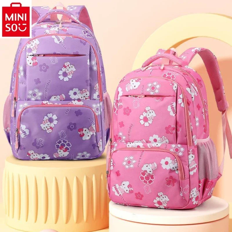 MINISO 2024 New Cartoon Hello Kitty Large Capacity Lightweight Backpack for Students Outdoor Fresh and Sweet Storage Backpack