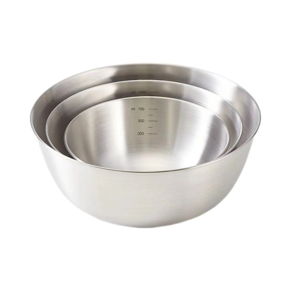 3pcs Stainless Steel Bowl Set with Scale for Cooking Baking Food Storage Large Capacity Mixing Bowls for Home Kitchen Essentials