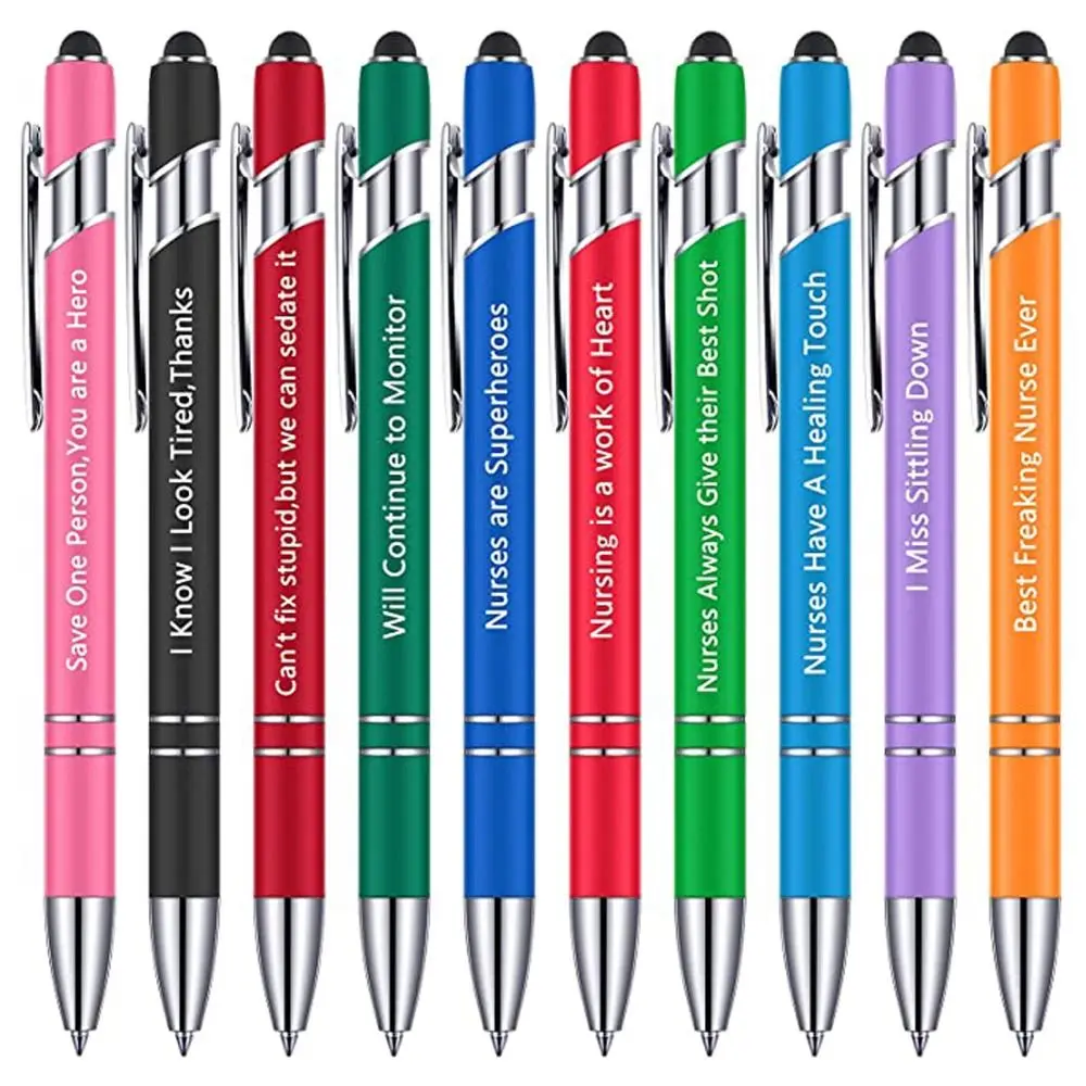 10pcs Personalized Metal Ballpoint Pen Stylus Tip Customized Metal Press Ballpoint Pen Multifunction Multi-purpose