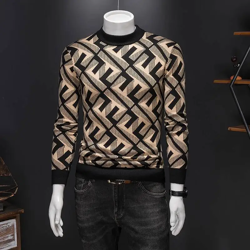 سترة خريف متباينة بأحرف كاملة من مزيج الصوف سترة صوفية من الجيرسيه الاجتماعي نافيداد هومبر ملابس الشارع الشهير سترة هيرين للرجال #3