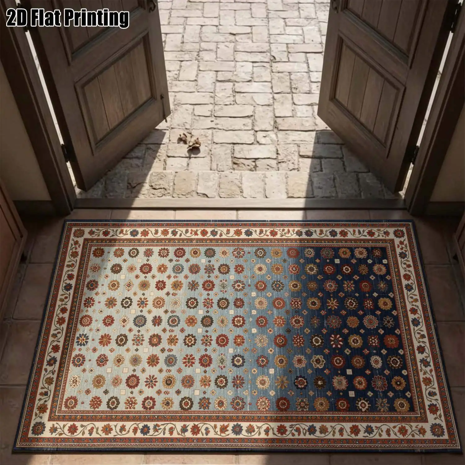 1Pc 2D Printed Carpet: Black Base, Brown & Gold Scrolling Floral Pattern, European Retro Style, Home Decor, Multiple Sizes, Machine Washable, Multi-Scene Use