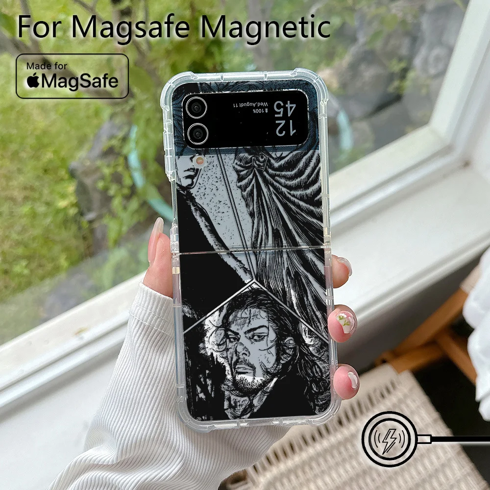 New Anime Berserk Guts Magsafe Magnetic Phone Case for Samsung Galaxy Z Flip 3 4 Z Flip 5 6 Z 5G Soft Transparent Back Cover