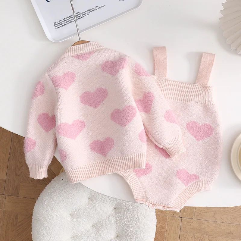 Korean Kids Baby Spring Hreat Knit Sweater and Newborn Clothes Spring Autumn Outerwear Rompers