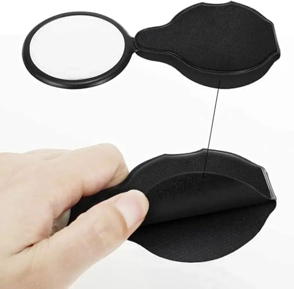 Mini Pocket Magnifier Folding Pocket Magnifier with Rotatable Case Leather Pouch For Reading Science Classes and Hobbies