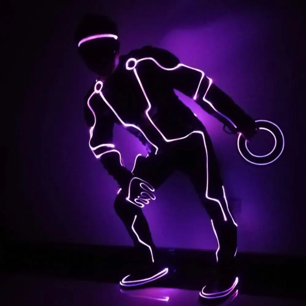 LED Dance Costumes Luminous  Tron Suit Light Up Clothing Glowing Dancer Stage Performance DJ Disco Dress