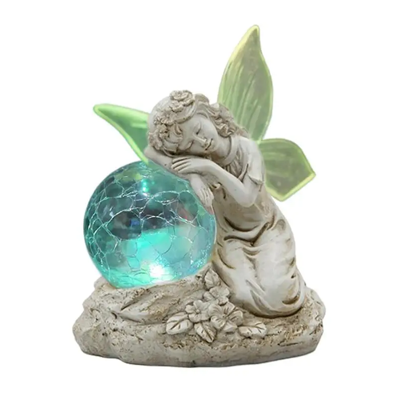 Solar Garden Fairy Sculpture Waterproof Resin Fairy Statue with Glass Ball Novelty Solar Garden Decor for Home Garden Decoration