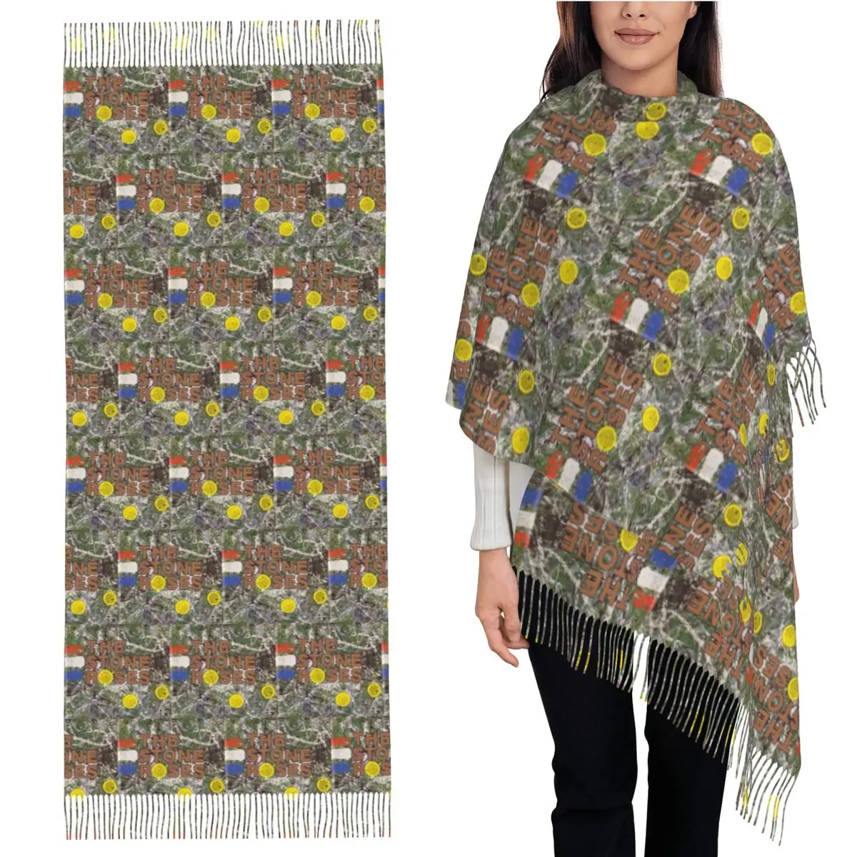 

The Stone Roses Album Cov Scarf Tassel Scarves Women Soft Warm Shawls and Wraps Long Fall Winter Shawl Wrap